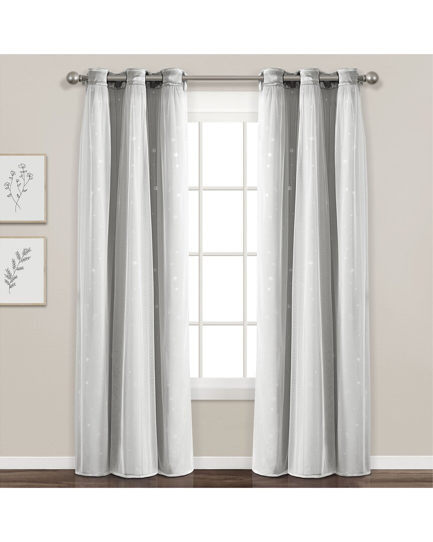 Lush Decor Star Sheer Insulated Grommet Blackout Window Curtain In Gray