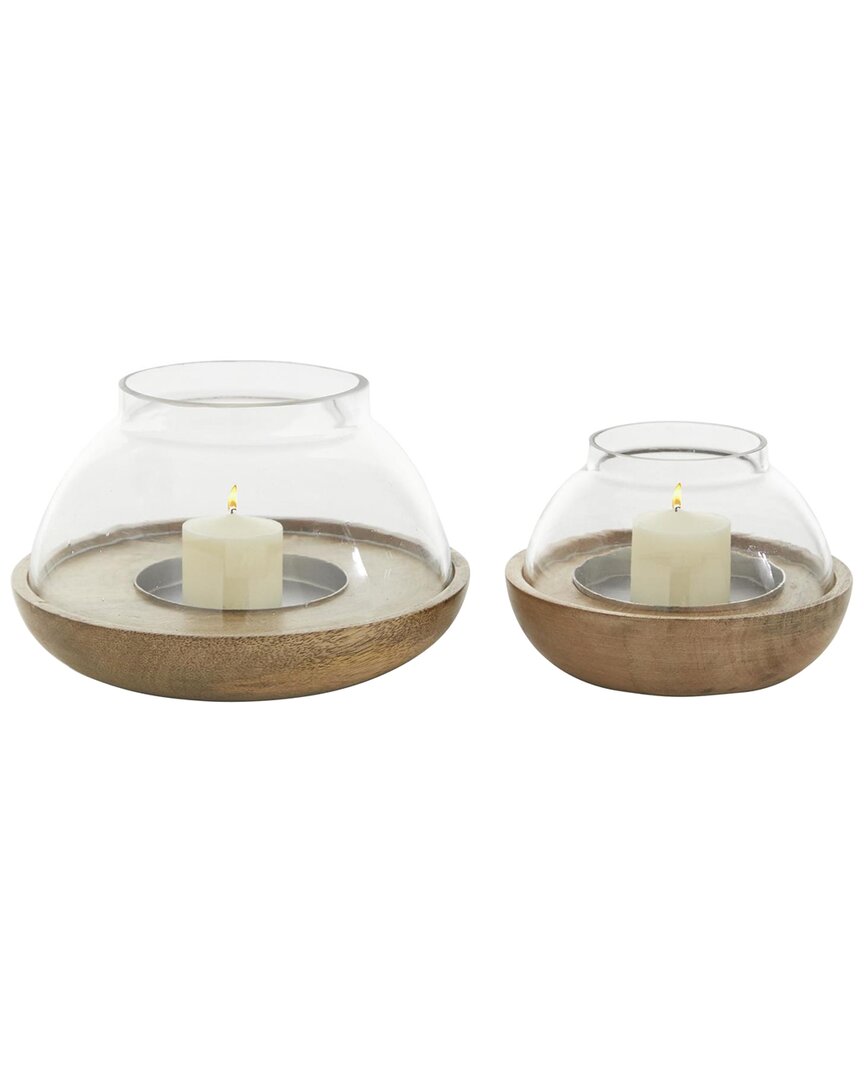 Peyton Lane Coastal Wood Hurricane Lamp Set In Brown