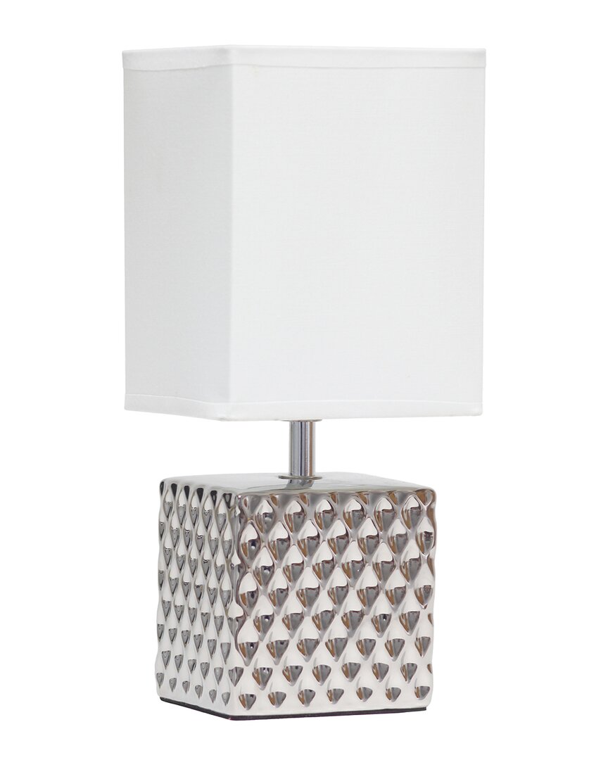 Lalia Home 11.81in Tall Contemporary Petite Hammered Metallic Chrome Square Bedside Table Desk Lamp