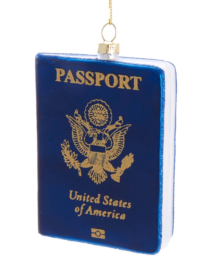 Kurt Adler 4in Glass Passport Ornament In Blue