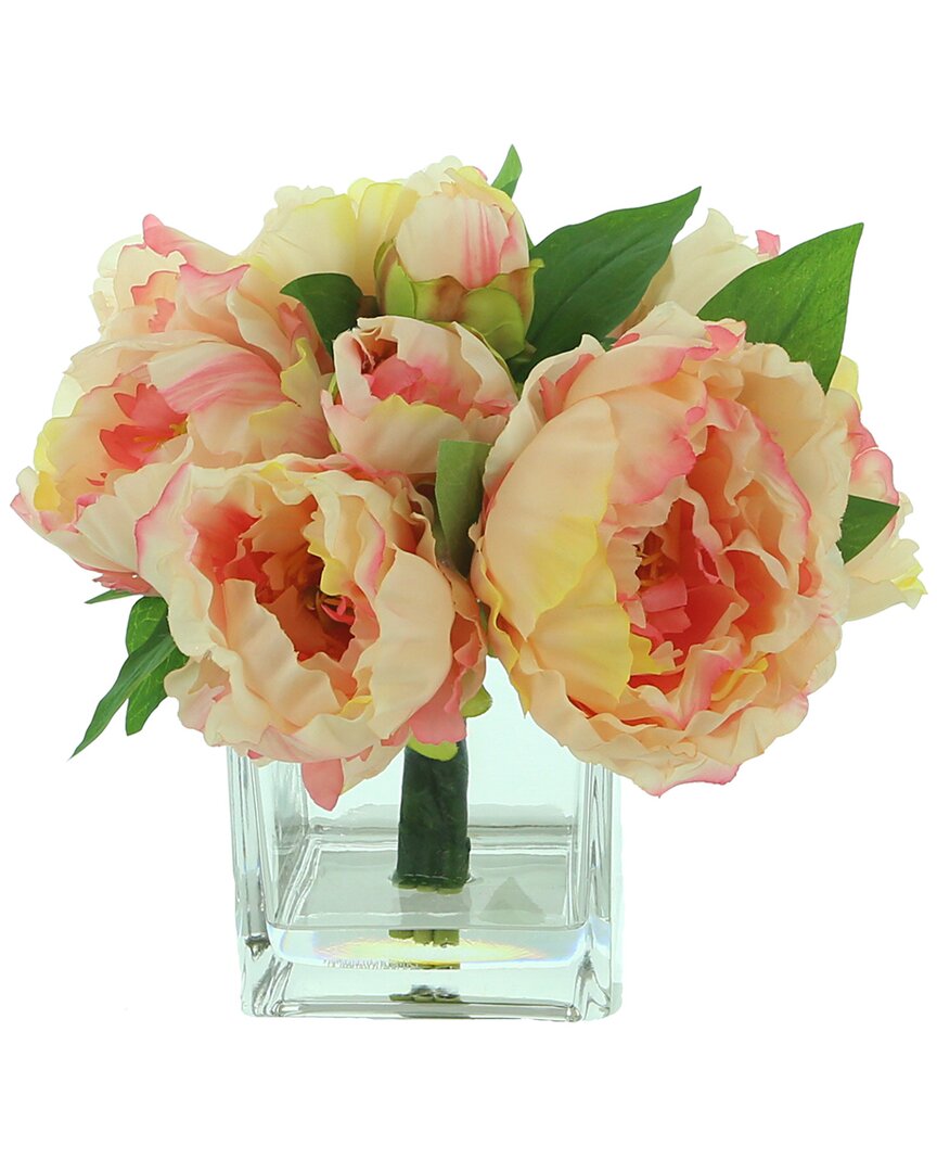Creative Displays Pink Peony In Square Glass Vase Floral Arrangement