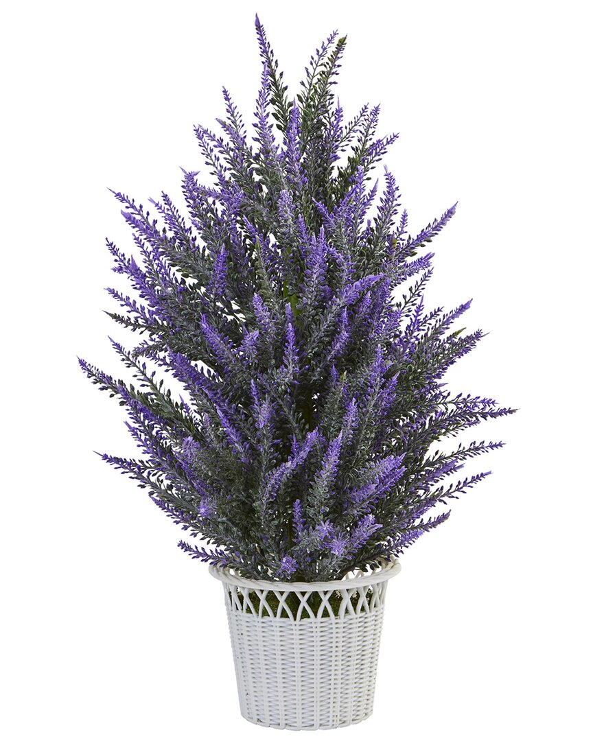 Nearly Natural Lavender In White Wicker Planter Artificial Plant In Purple