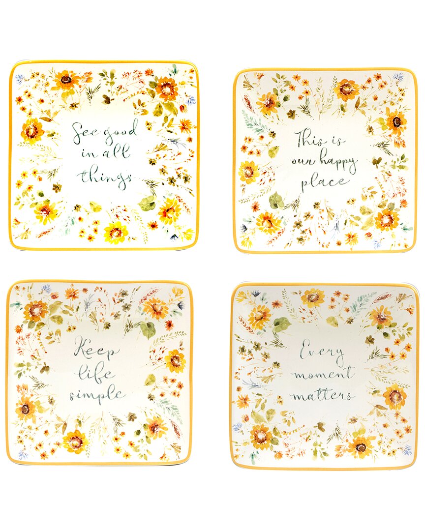 Certified International Sunflowers Forever Set Of 4 Canape Plates In Multicolor