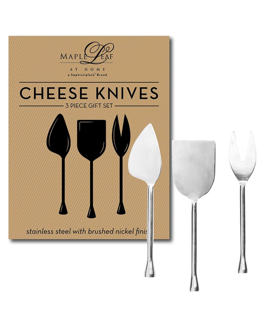 Maple Leaf At Home Set Of 3 Brushed Nickel Cheese Knives