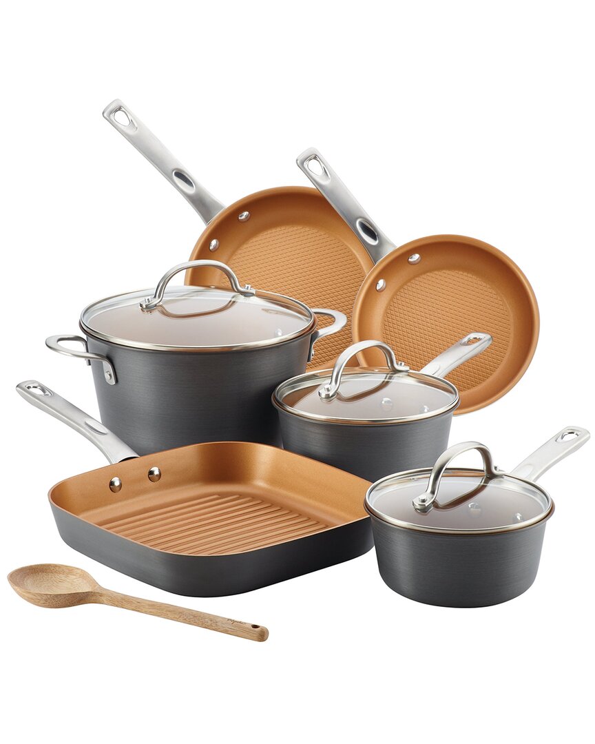 Ayesha Curry Home Collection Hard Anodized Aluminum Cookware Set In Charcoal