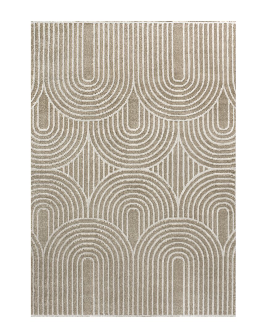 Jonathan Y Ariana Midcentury Art Deco Striped Arches Two-tone High-low Area  Rug In Beige