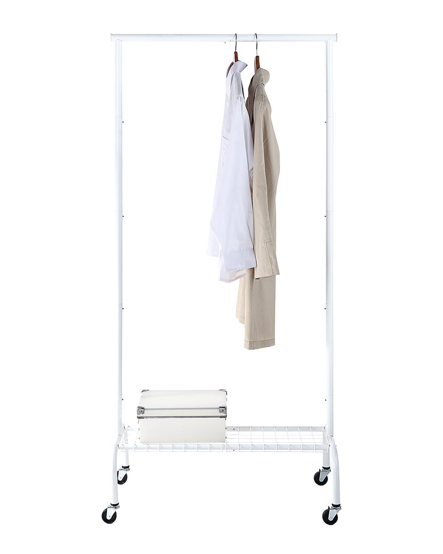 Sunnypoint Single Garment Rack With 1-tier Lower Shelf In White