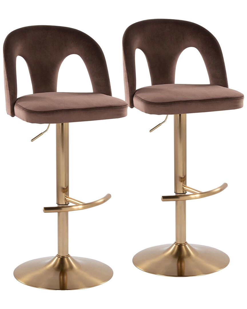 Lumisource Set Of 2 Ava Upholstered Adjustable Barstool In Brown