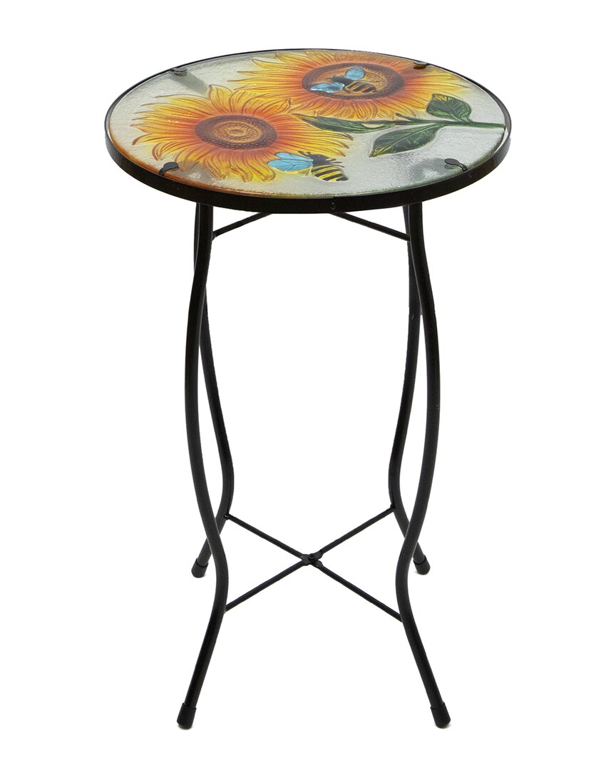 Northlight 19in Sunflower & Bumblebee Glass Patio Side Table