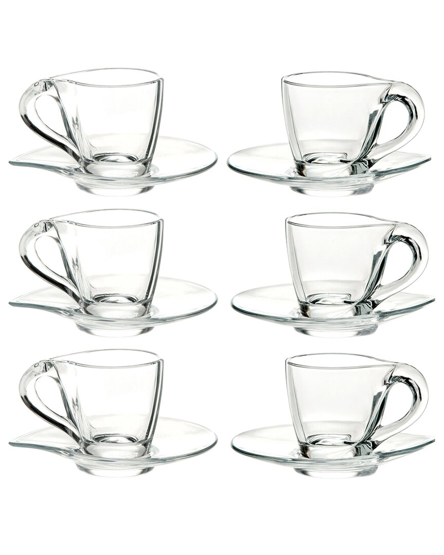 Barski European 6pc Glass Espresso Cup With Saucer Set