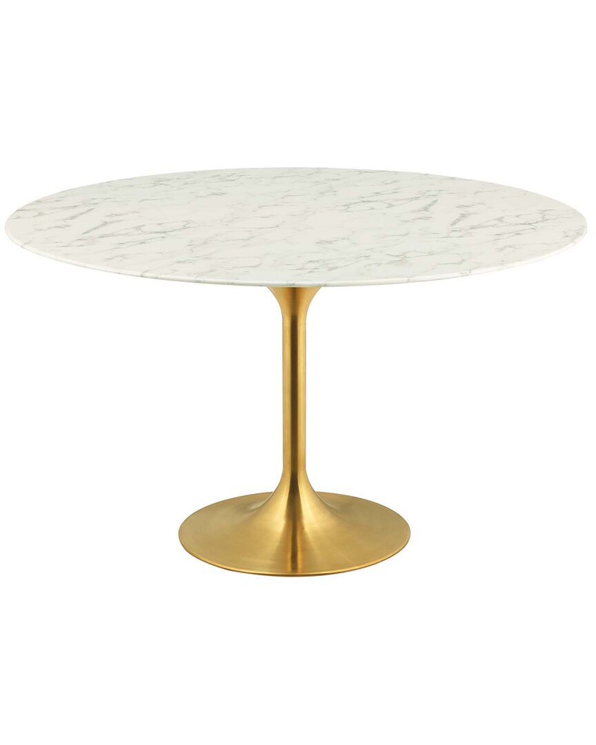 Modway Lippa 60in Oval Artificial Marble Dining Table In Gold