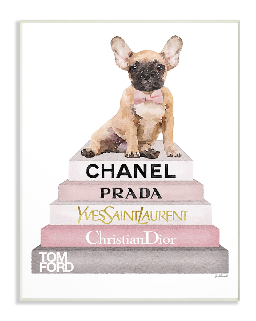 Stupell Book Stack Dog Pink Grey Watercolor Illustration By Amanda Greenwood