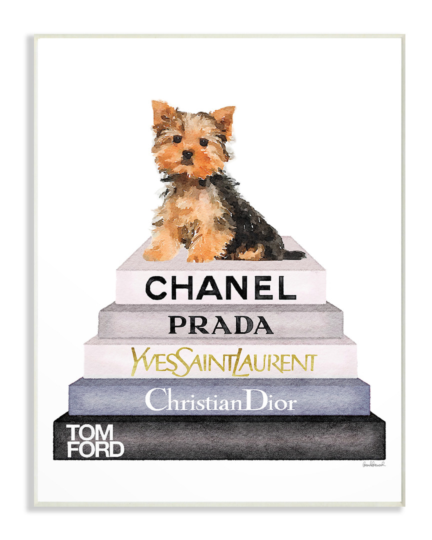 Stupell Book Stack Yorkie Dog Glam Fashion Watercolor By Amanda Greenwood