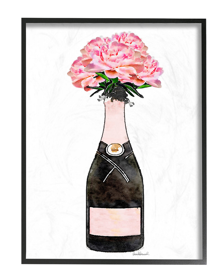 Stupell Champagne Bottle Pink Flowers Watercolor By Amanda Greenwood Framed Art