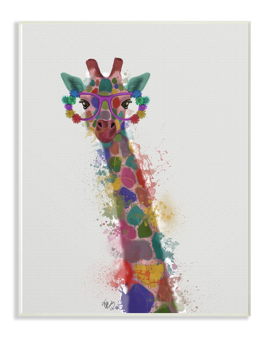 Stupell Rainbow Splash Giraffe In Glasses By Fab Funky Art On Wood