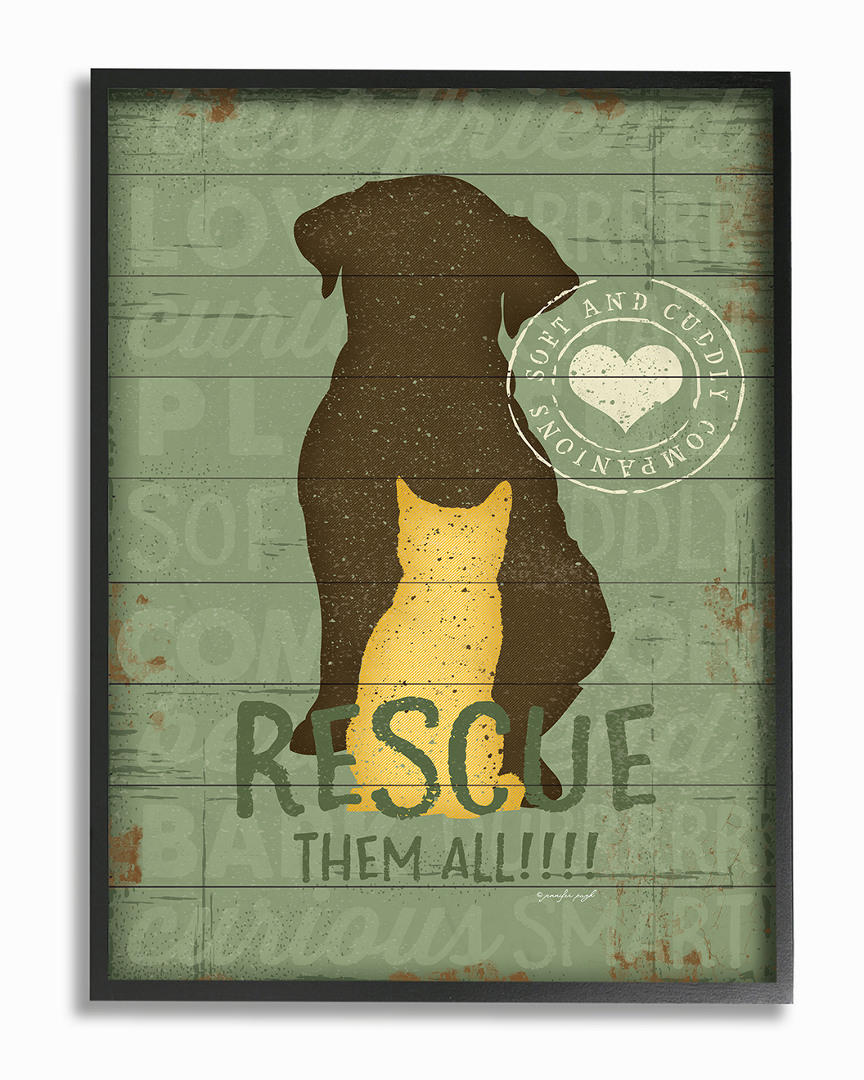 Stupell Rescue Them All Dog And Cat Silhouette By Jennifer Pugh Framed Art