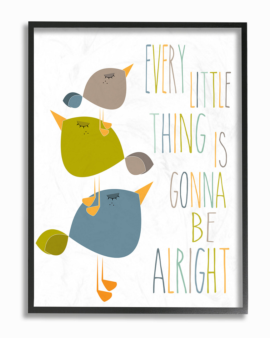 Stupell Three Little Birds Print Green Tan And Blue By Karen Zukowski (finny And Zook) Framed Art