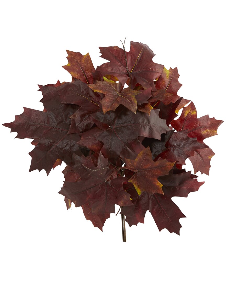 Nearly Natural 18in Autumn Maple Leaf Artificial Flower (set Of 2) In Burgundy