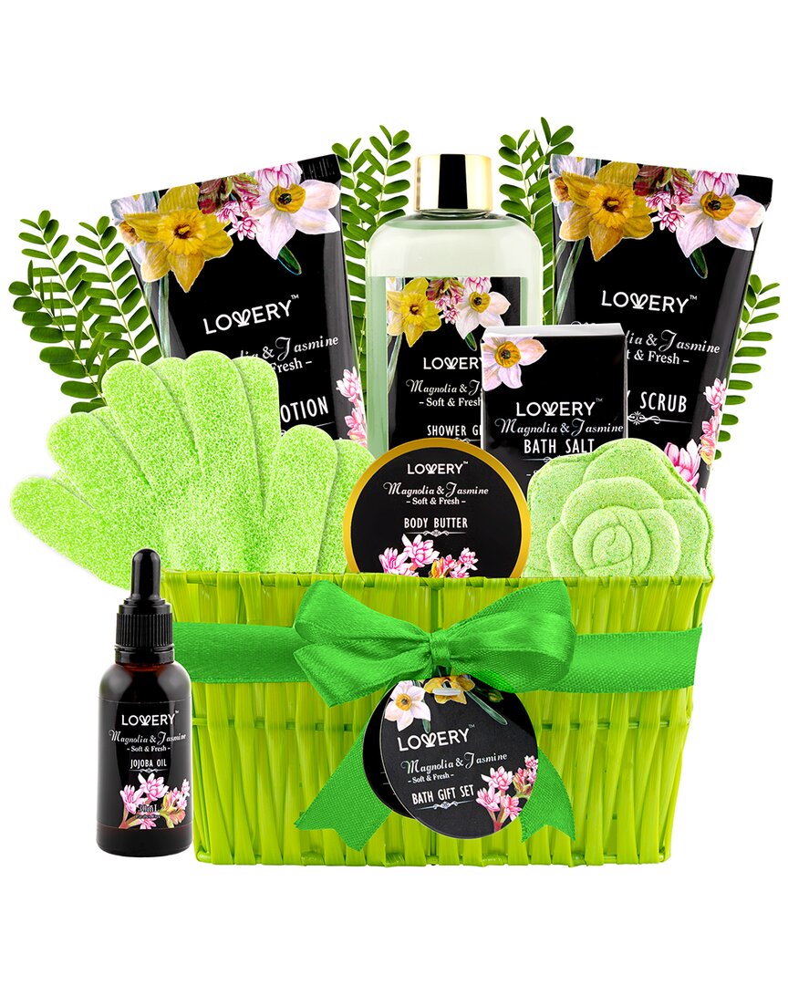 Lovery Luxury Spa Bath Gift Set - Magnolia Jasmine Scented With Jojoba Oil In Green