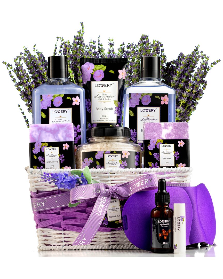 Lovery Lavender & Lilac Spa Gift Basket, Pure Aromatherapy Self Care Package In Purple