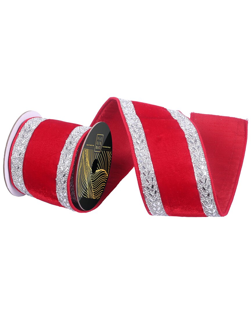 Vickerman 4in X 5-yard Red Velvet Wired Ribbon