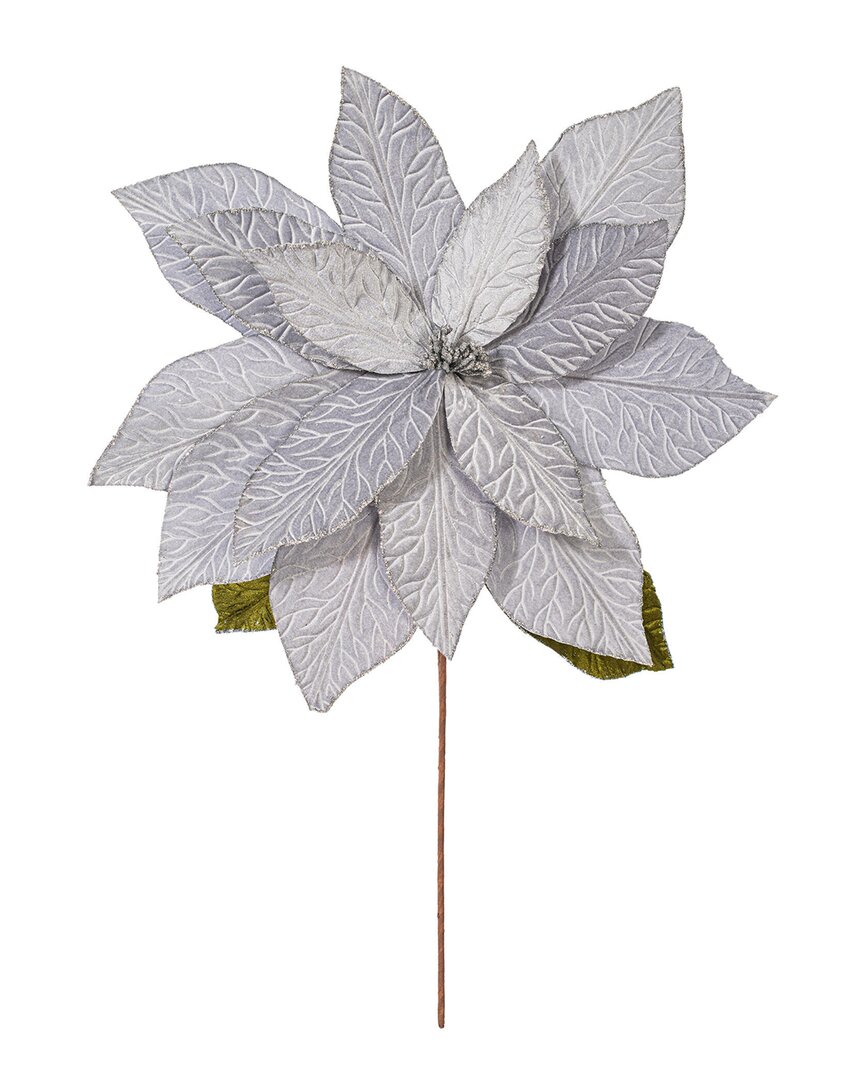Vickerman Set Of 2 Silver Poinsettia Stems