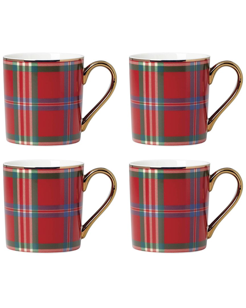 Lenox Set Of 4 Holiday Red Tartan Mugs In Red