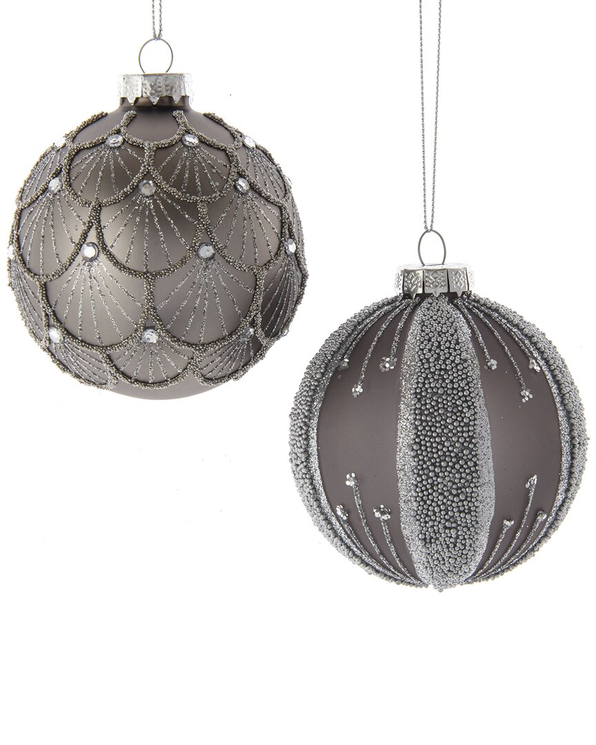 Kurt Adler 80mm Gold & Emerald Green Embellish Ball Ornaments, 6pc Set In Gray