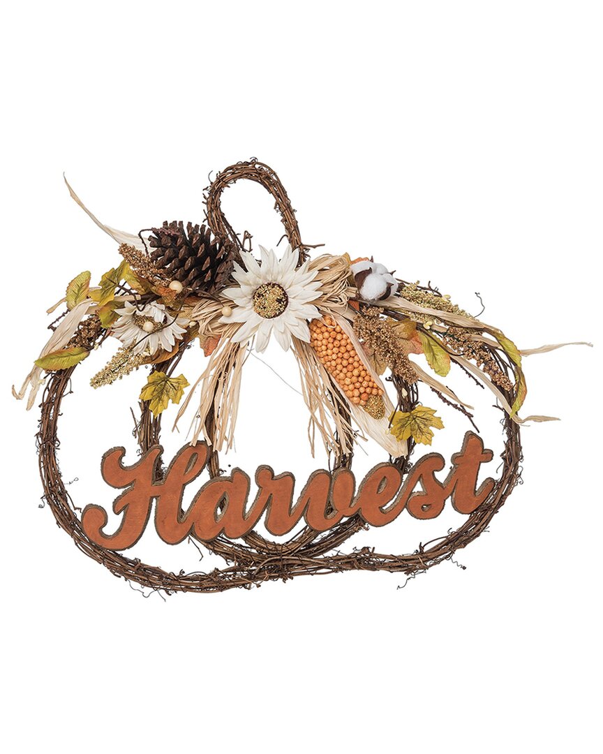 Transpac Metal 20in Multicolored Harvest Twig Pumpkin Shaped Wreath In Orange