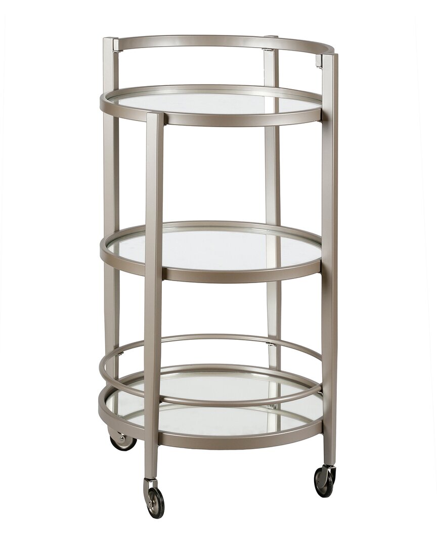 Abraham + Ivy Hause Round Satin Bar Cart With Mirrored Shelf In Silver