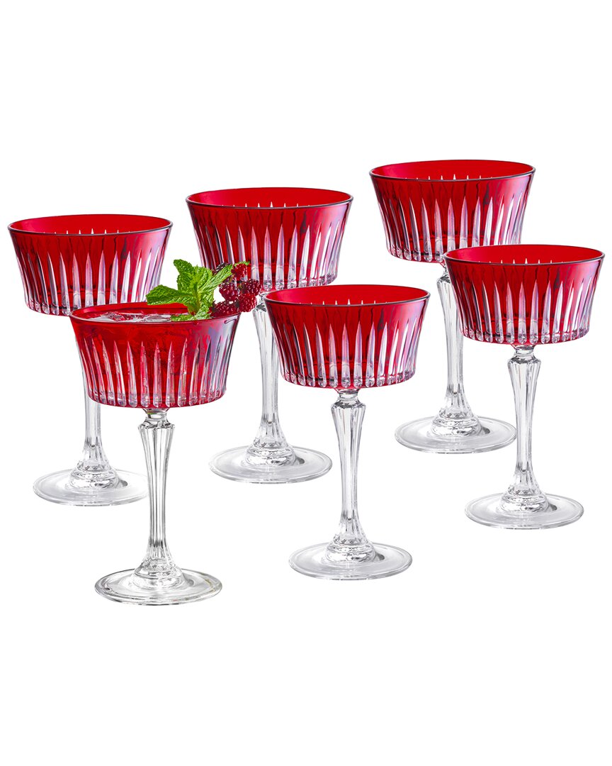 Barski Set Of 6 Colored Champagne Coupe Glasses In Red