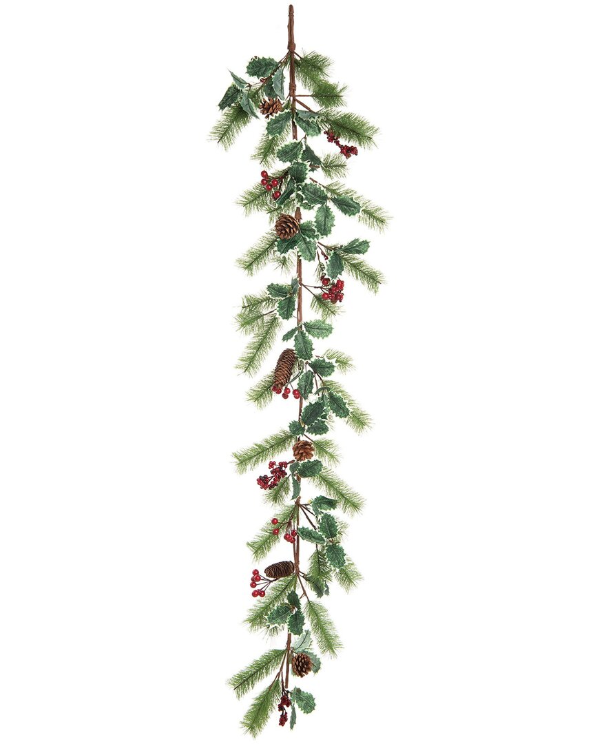 Transpac Artificial 65in Christmas Retro Holly Garland In Green