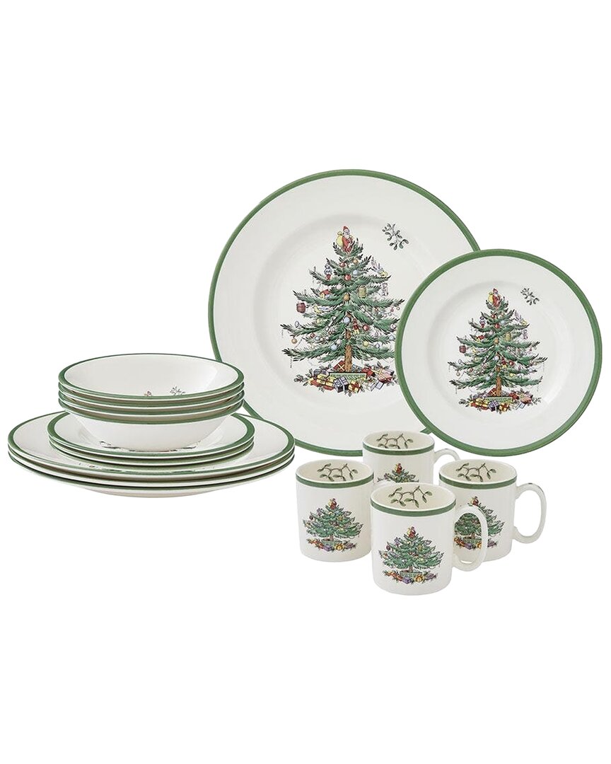 Spode Christmas Tree 16pc Dinnerware Set In Green