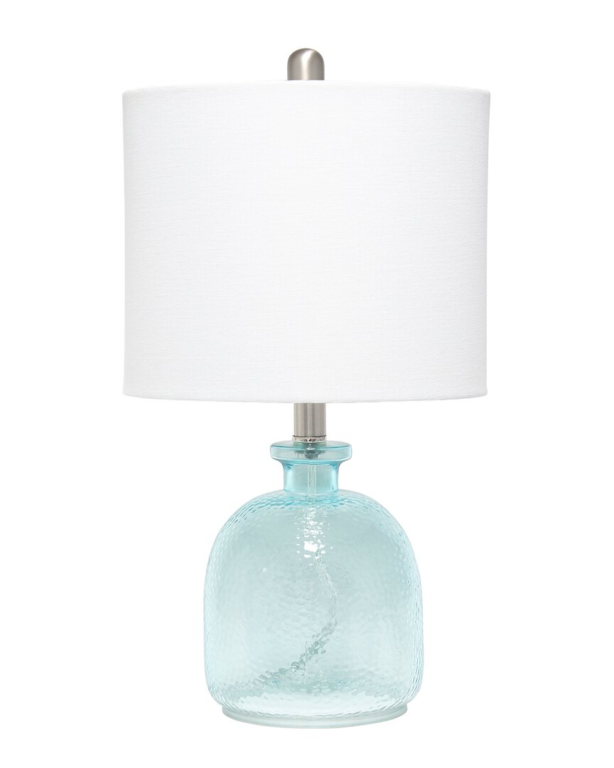Lalia Home Clear Blue Hammered Glass Jar Table Lamp With White Linen Shade In Clear
