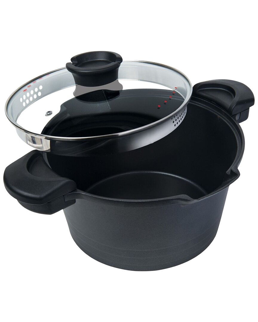 Masterpan Nonstick Stock & Pasta Pot With Glass Lid Strainer, 5 Qt., 9" (23cm) In Black