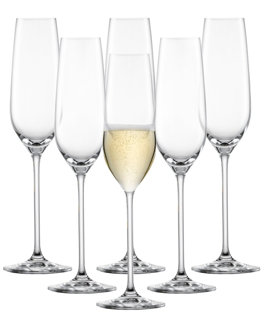 Zwiesel Glas Set Of 6 Fortissimo 8.1oz Champagne Flutes In Transparent