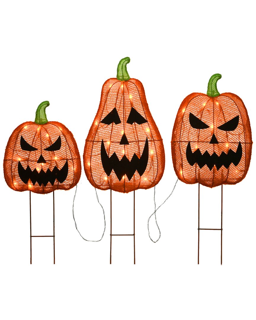 National Tree Company 26" Pre-lit Jack-o-lantern Garden Stakes In Orange