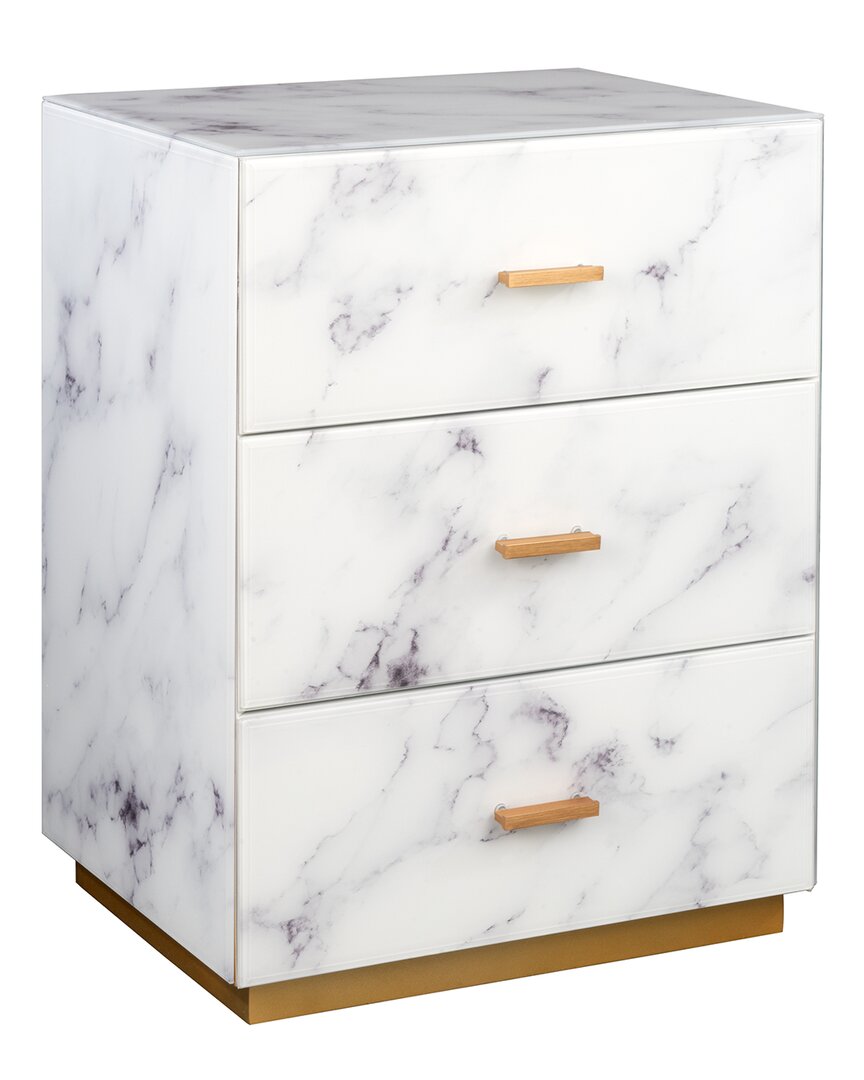 Statements By J Lyla White Faux Marble Nightstand