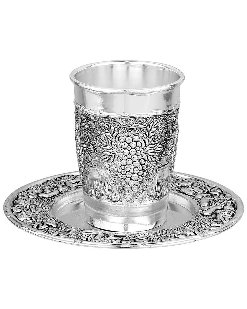 Noble Gift Bt Shalom Exquisite Silver Plated Wine Cup With Tray For Shabbat, Passover