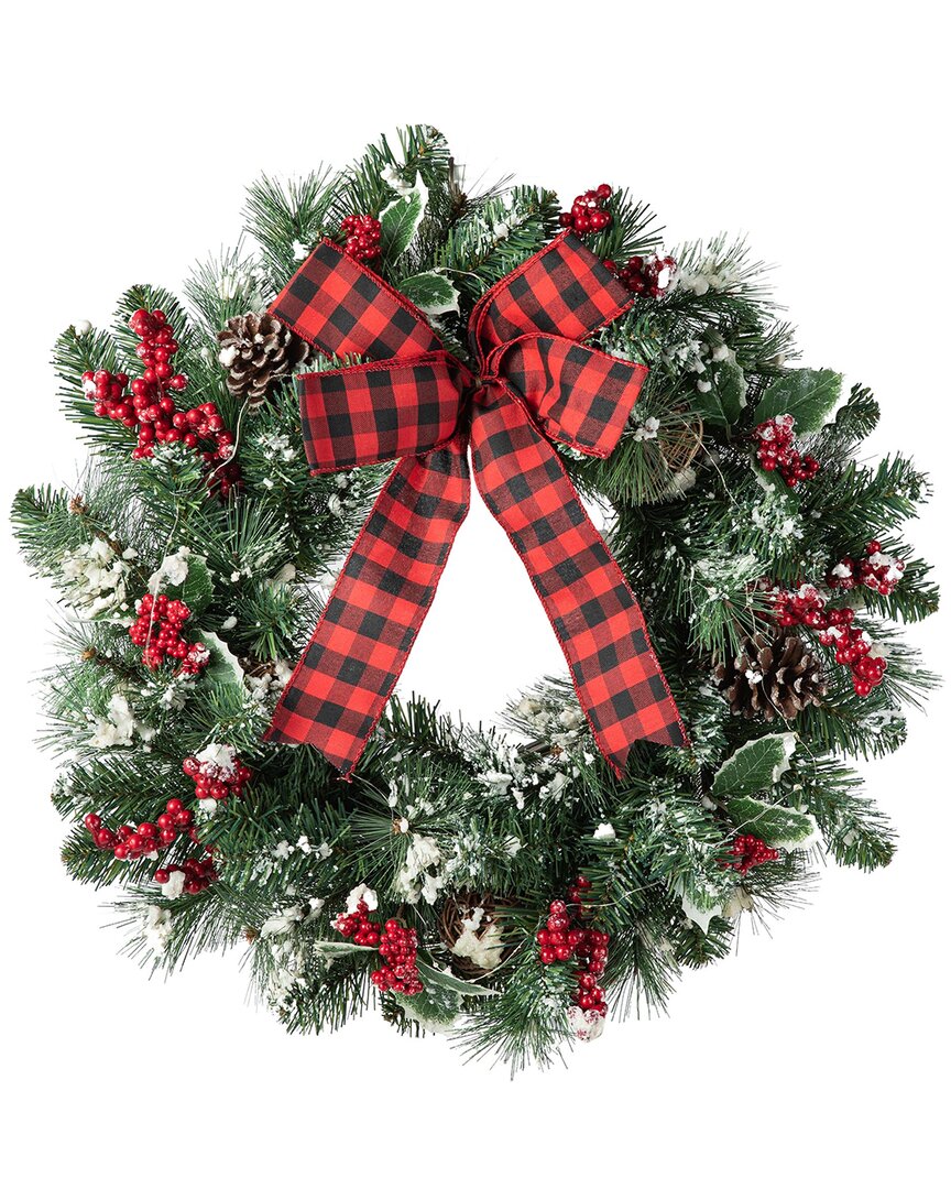 Glitzhome Handmade Snow Berry Twig Wreath In Green