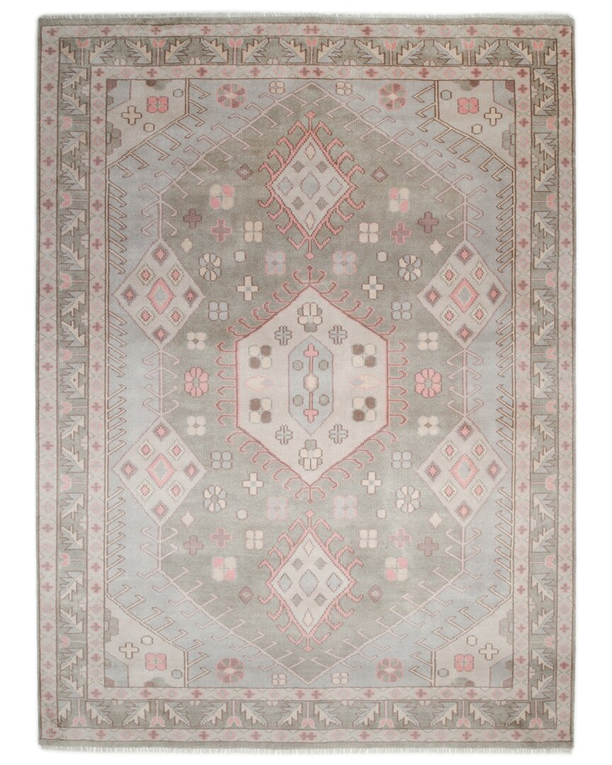 Solo Rugs Utica Contemporary Geometric Hand-knotted Wool-blend Area Rug In Gray