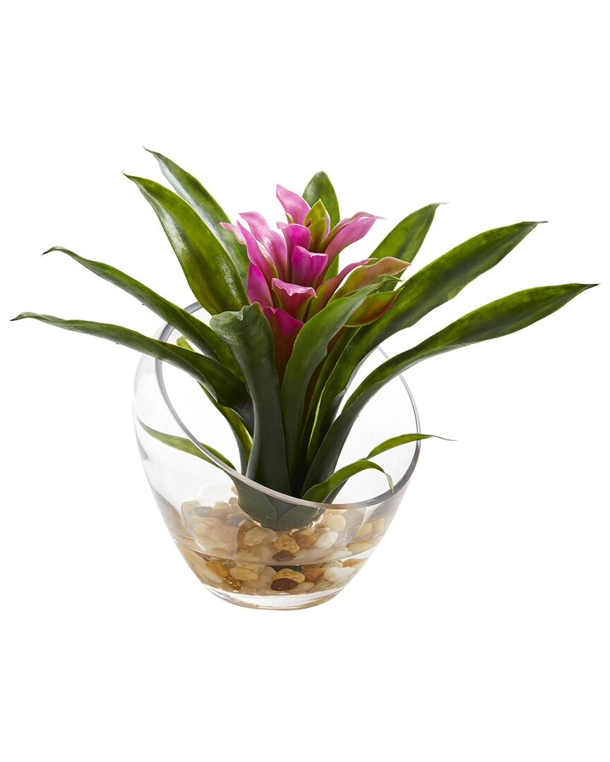 Nearly Natural Tropical Bromeliad In Angled Vase Artificial Arrangement In Purple