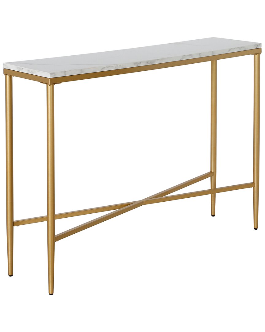 Abraham + Ivy Huxley 42in Retangular Console Table With Faux Marble Top In Gold
