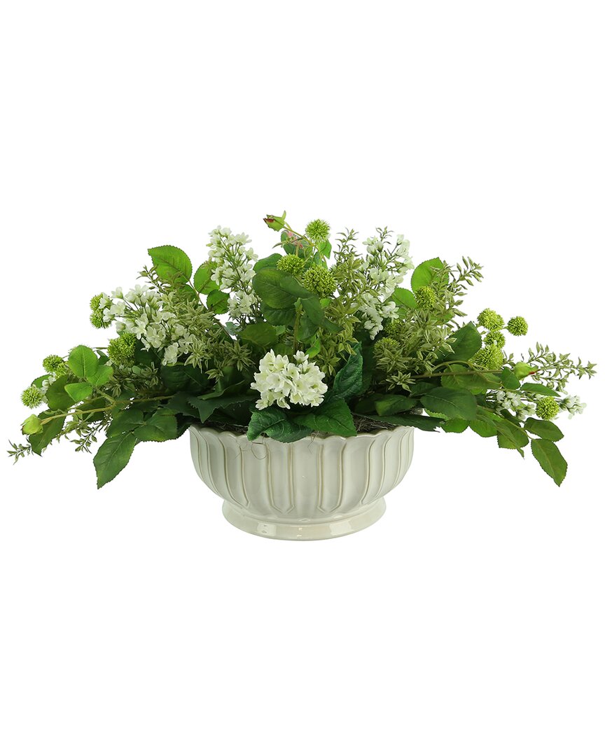 Creative Displays Lilac, Rose Leaf And Tea Leaf Arrangement In A Ceramic Pot In White