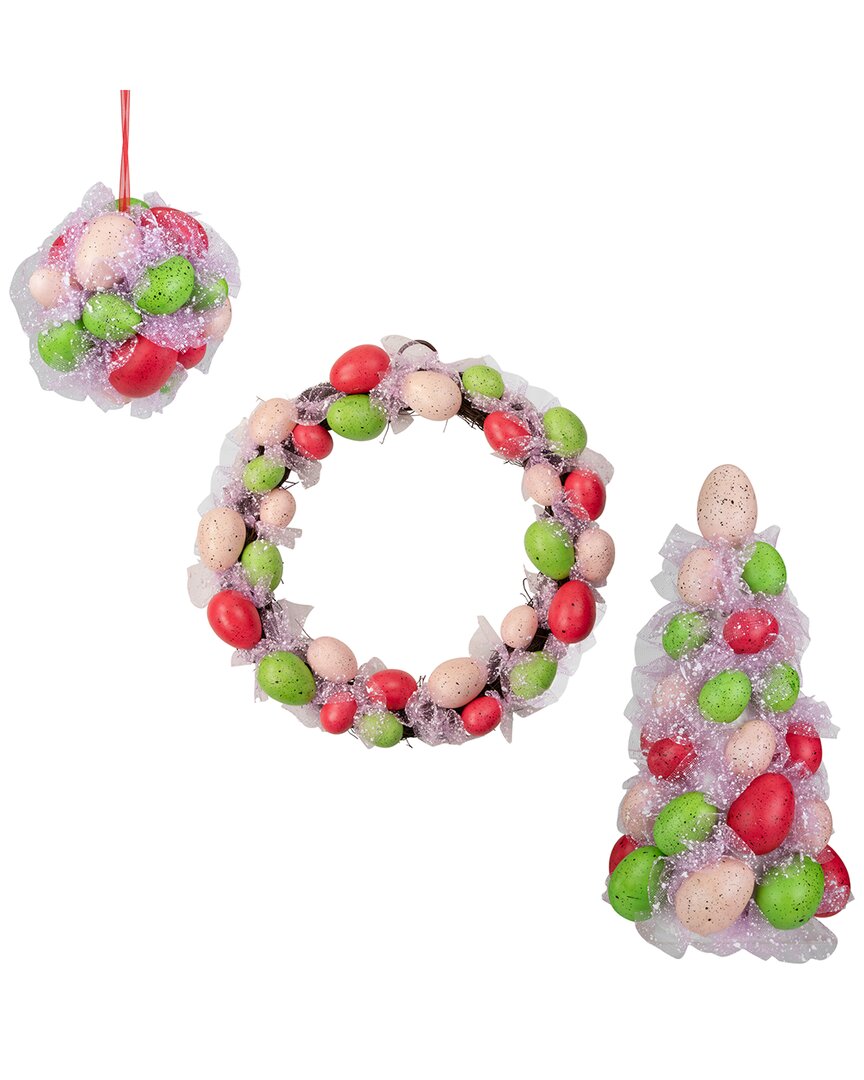 Northlight 3-piece Speckled Easter Egg Tree, Ball & Wreath Set In Pink