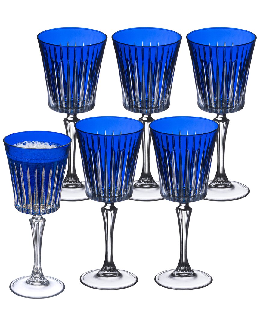 Barski Set Of 6 White Wine Glasses In Blue