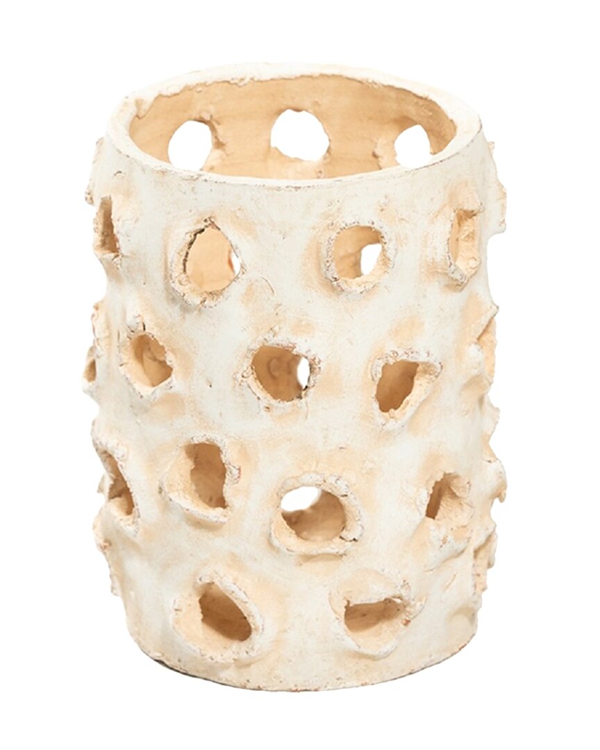 Bidkhome Small Cylinder Object With Holes In White