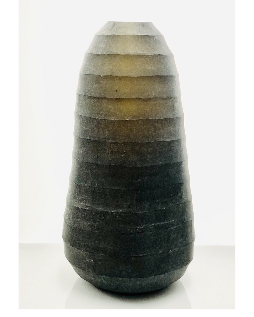 Bidkhome Vase Hadappa Tall Round Rib Cut Stone Finish