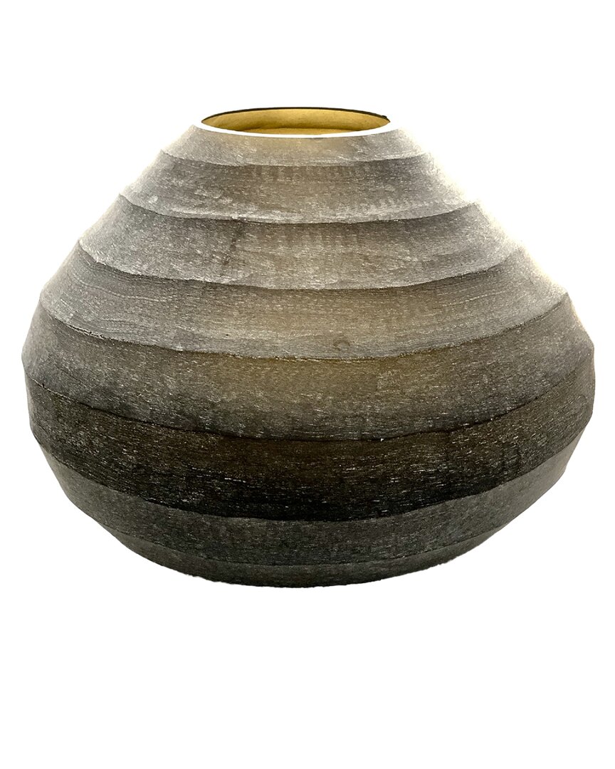 Bidkhome Vase Hadappa Wide Round Rib Cut Stone Finish