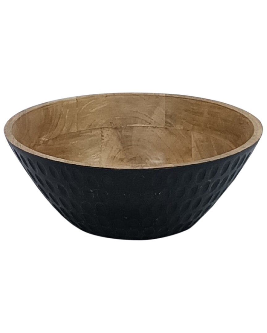 Bidkhome Xl Wooden Carvel Bowl Tapered Wall With Carving In Black